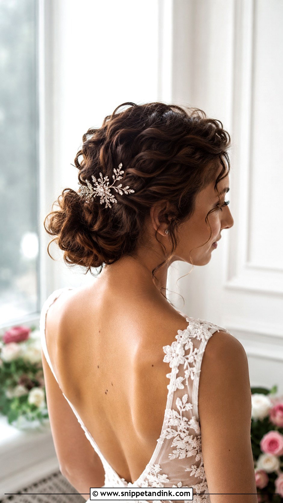 Curly Low Bun With Tendrils - Snippet and Ink - 20 Curled Hair for Wedding Ideas