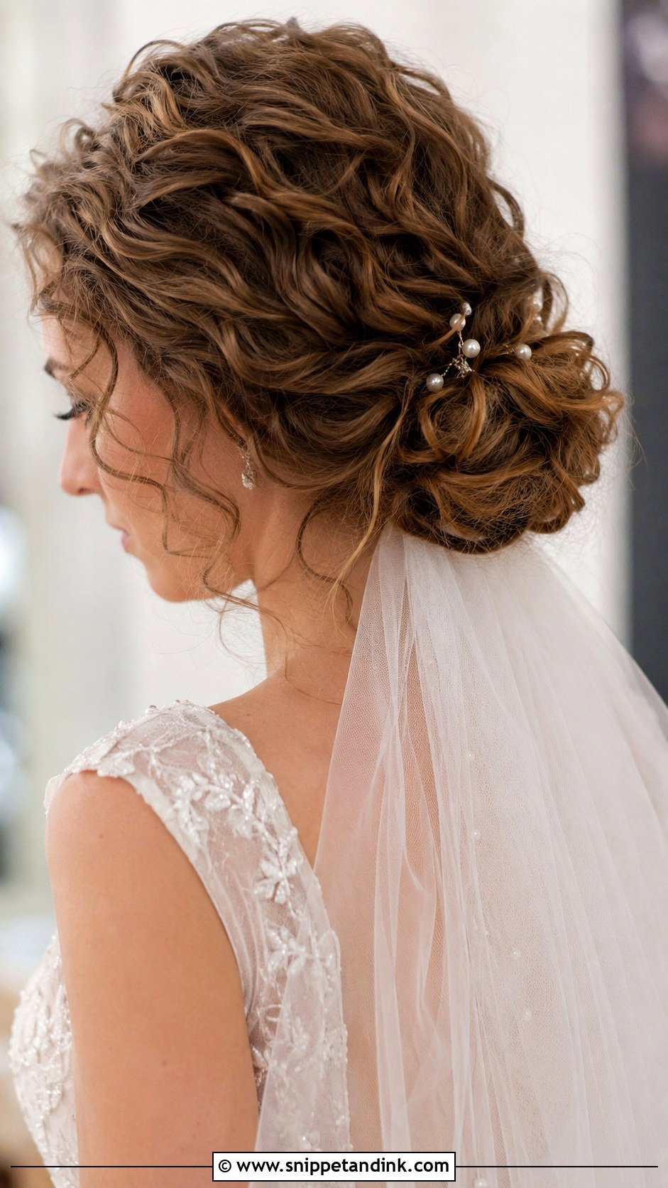 Curly Low Bun for Brides - Snippet and Ink - 20 Short Curly Hairstyles for Wedding