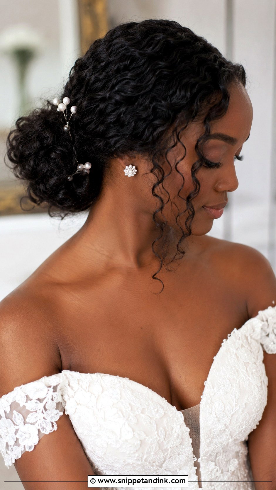 Curly Low Bun for Wedding - Snippet and Ink - 20 Natural Hairstyles for Wedding