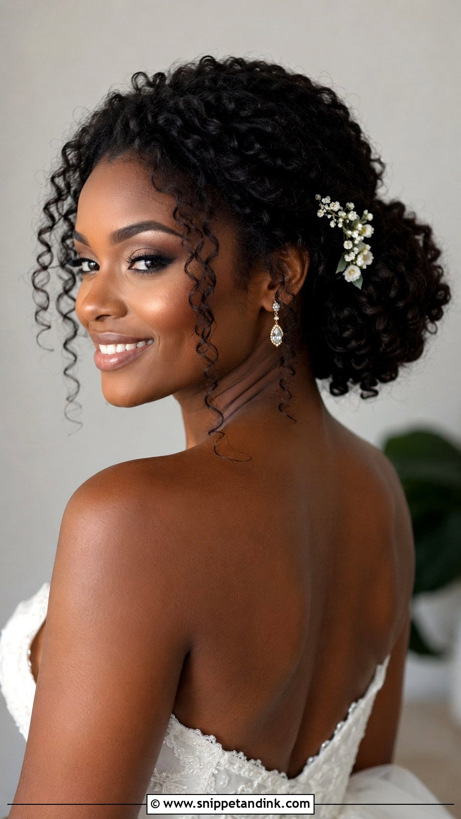 Curly Low Bun for Wedding - Snippet and Ink - 25 Loose Low Bun Wedding Hair Ideas
