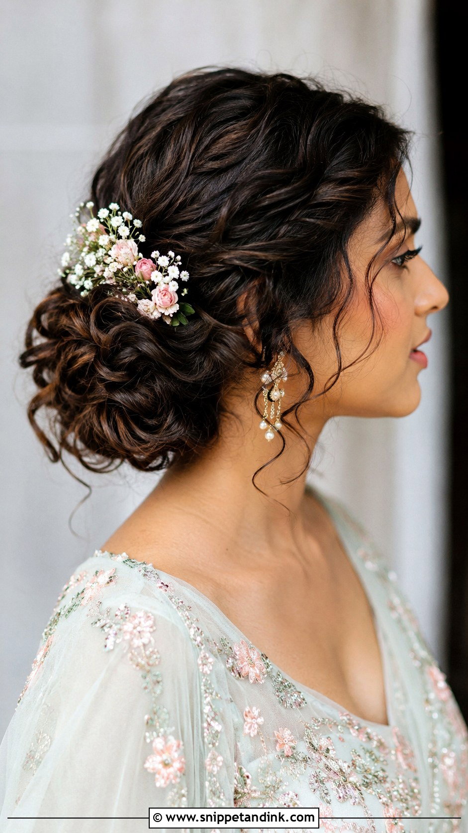 Curly Low Bun for Wedding - Snippet and Ink - 20 Ban Hairstyle Indian Wedding Ideas