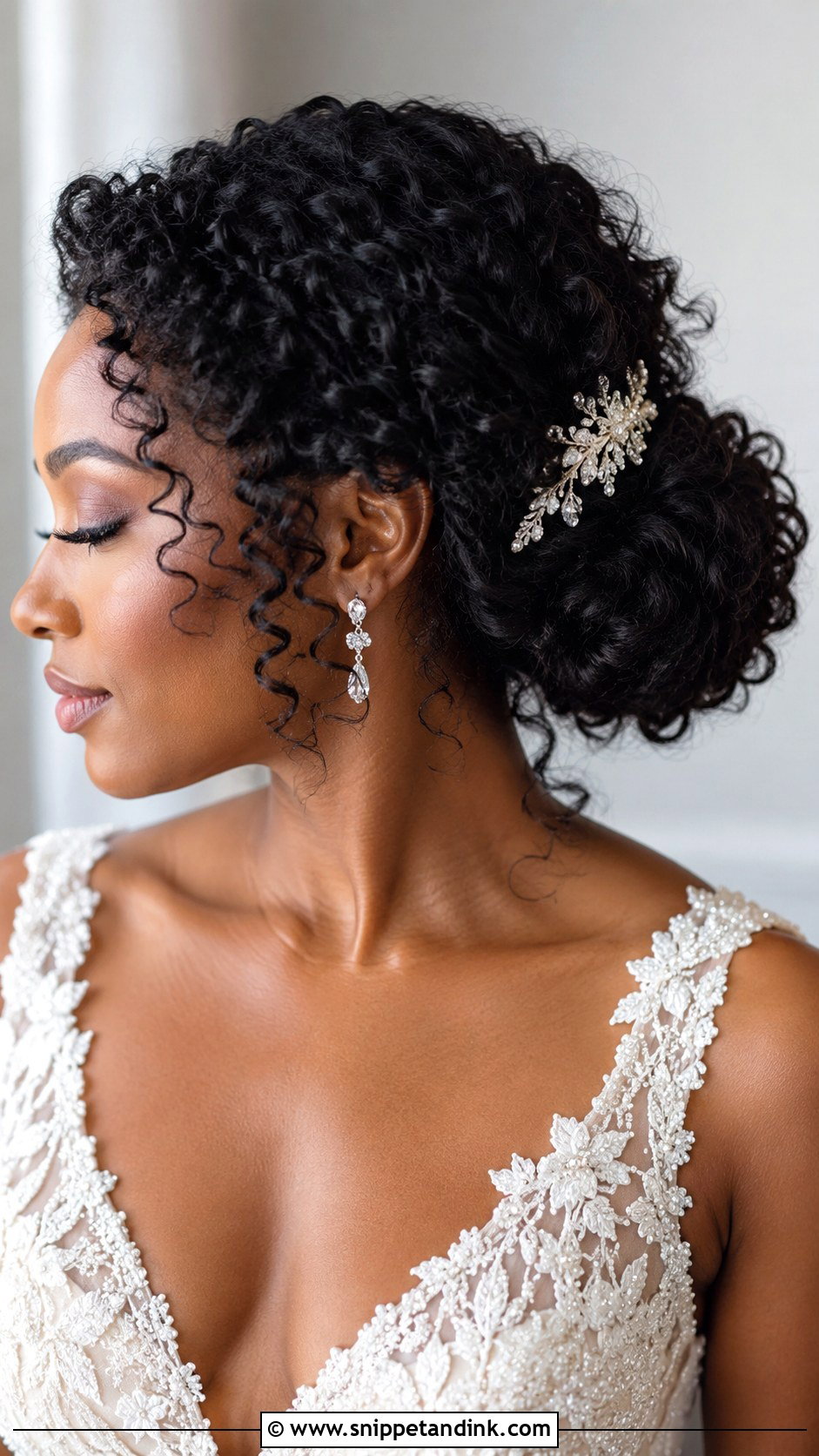 Curly Low Chignon Wedding Hair - Snippet and Ink - 15 Low Chignon Wedding Ideas