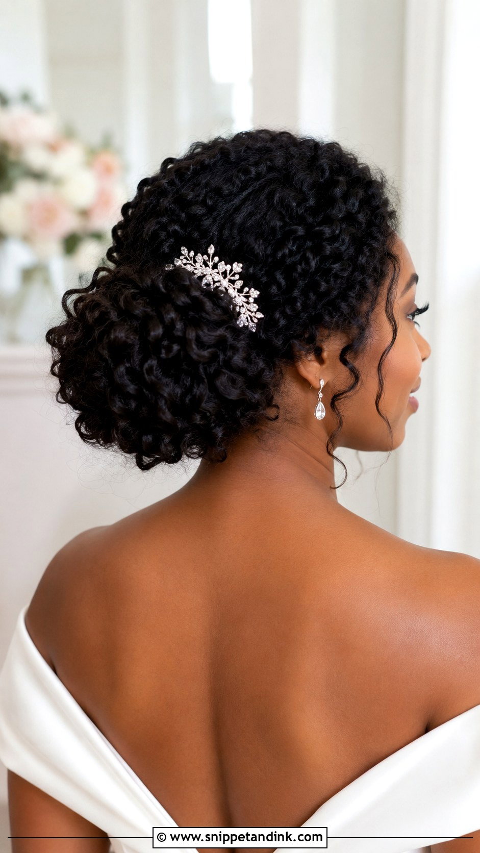 Curly Low Chignon for Brides - Snippet and Ink - 30 Naturally Curly Bridal Hair Ideas
