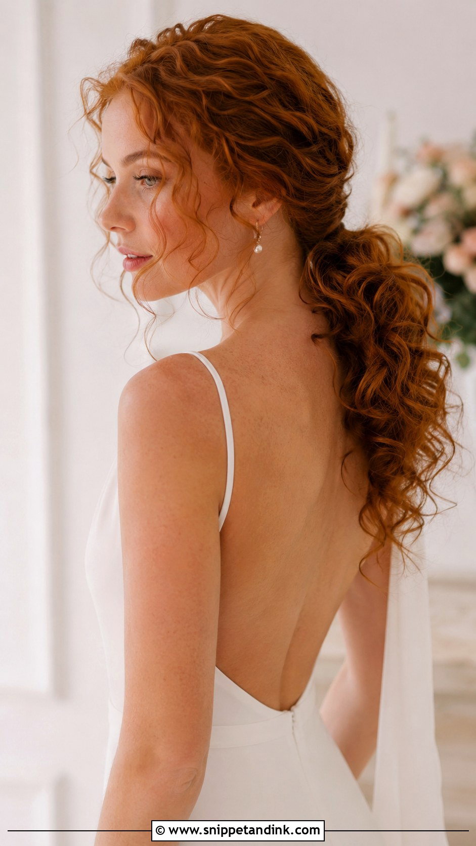 Curly Low Ponytail Bridal Style - Snippet and Ink - 25 Curly Hair Bridal Hairstyles
