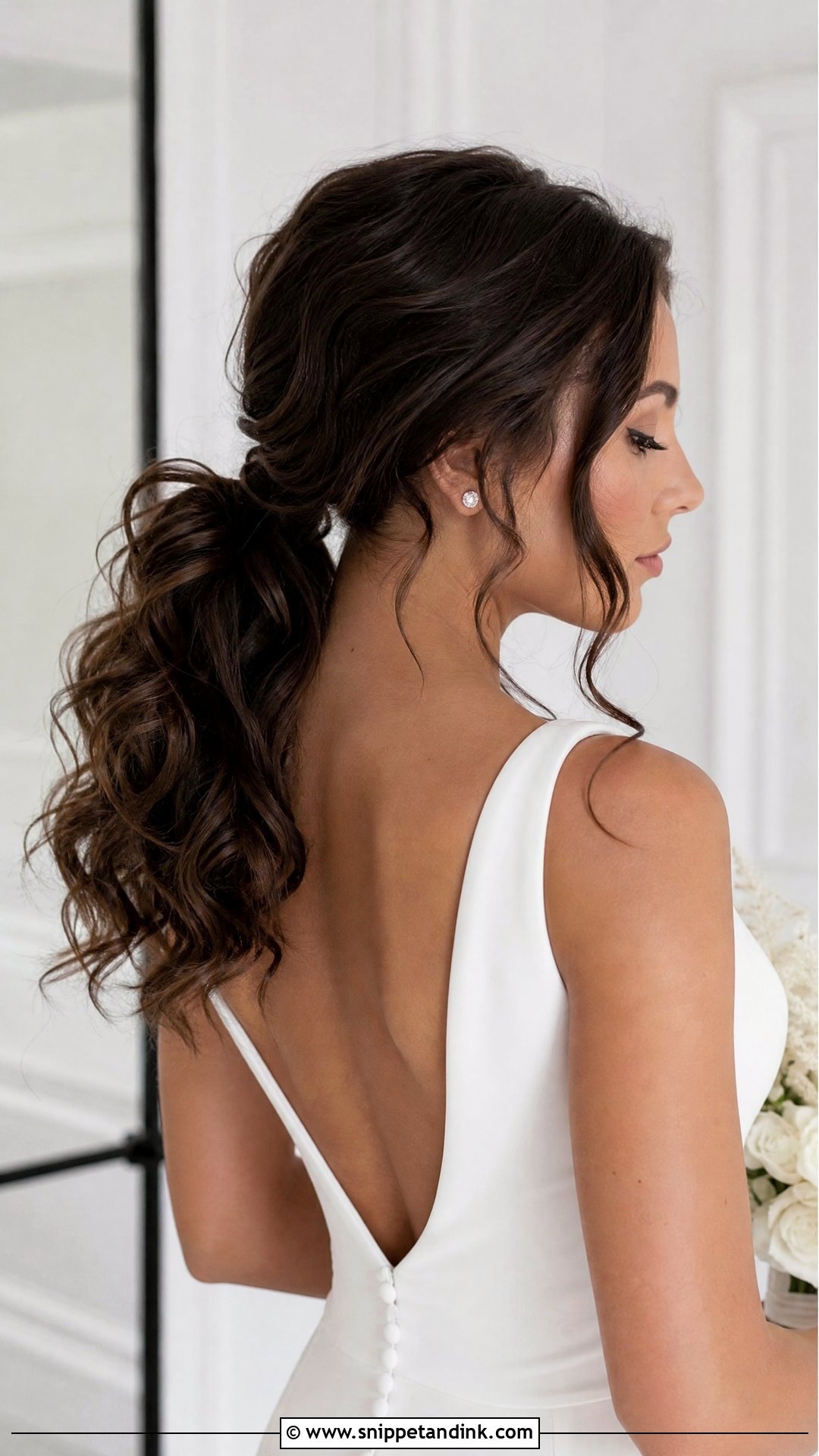 Curly Low Ponytail Wedding Hairstyle - Snippet and Ink - 20 Long Curly Hair Wedding Styles