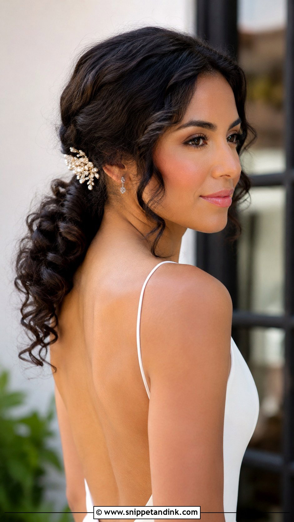 Curly Low Ponytail Wedding Hairstyle - Snippet and Ink - 20 Simple Curly Wedding Hairstyles