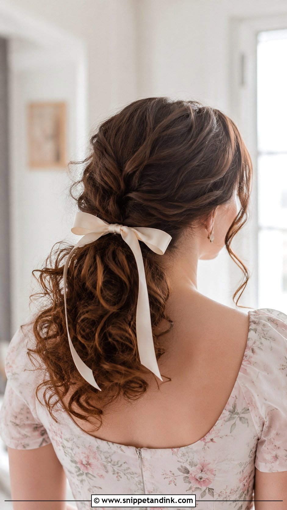 Curly Low Ponytail With Ribbon - Snippet and Ink - 20 Wedding Guest Hair Curly Ideas