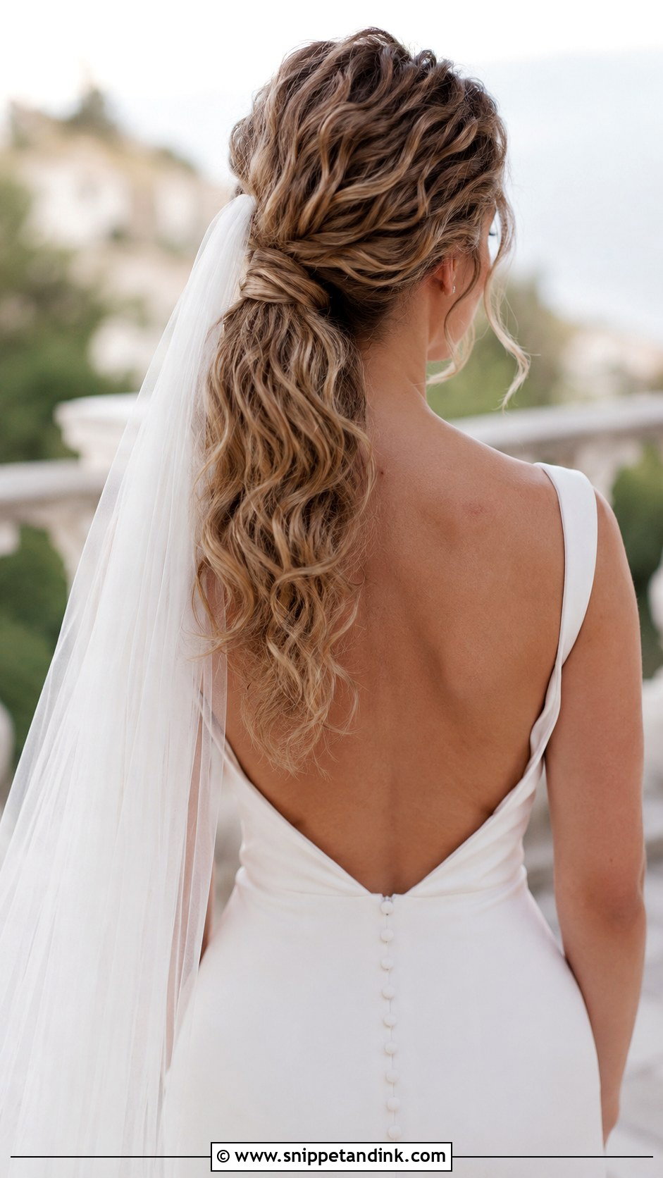 Curly Low Ponytail With Veil - Snippet and Ink - 20 Curly Hair with Veil Ideas