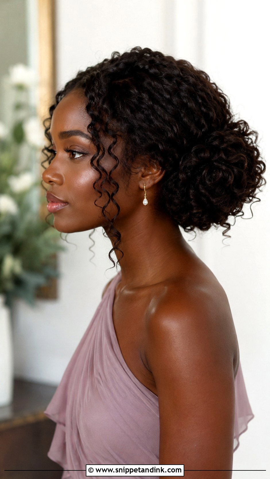 Curly Low Updo Bridesmaid Hair - Snippet and Ink - 20 Low Updo Wedding Hair Bridesmaid Ideas