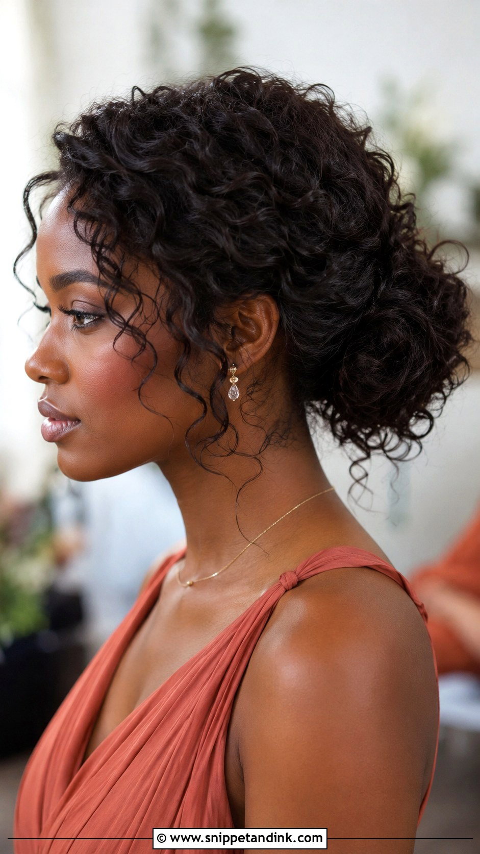Curly Messy Bun Bridesmaid Hair - Snippet and Ink - 20 Messy Bun Bridesmaid Ideas