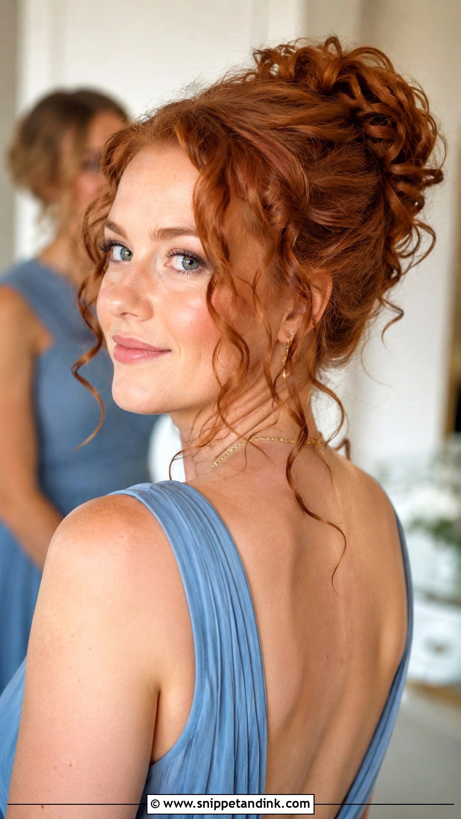 Curly Messy Bun Bridesmaid Hair - Snippet and Ink - 25 Curly Hair Bridesmaid Styles