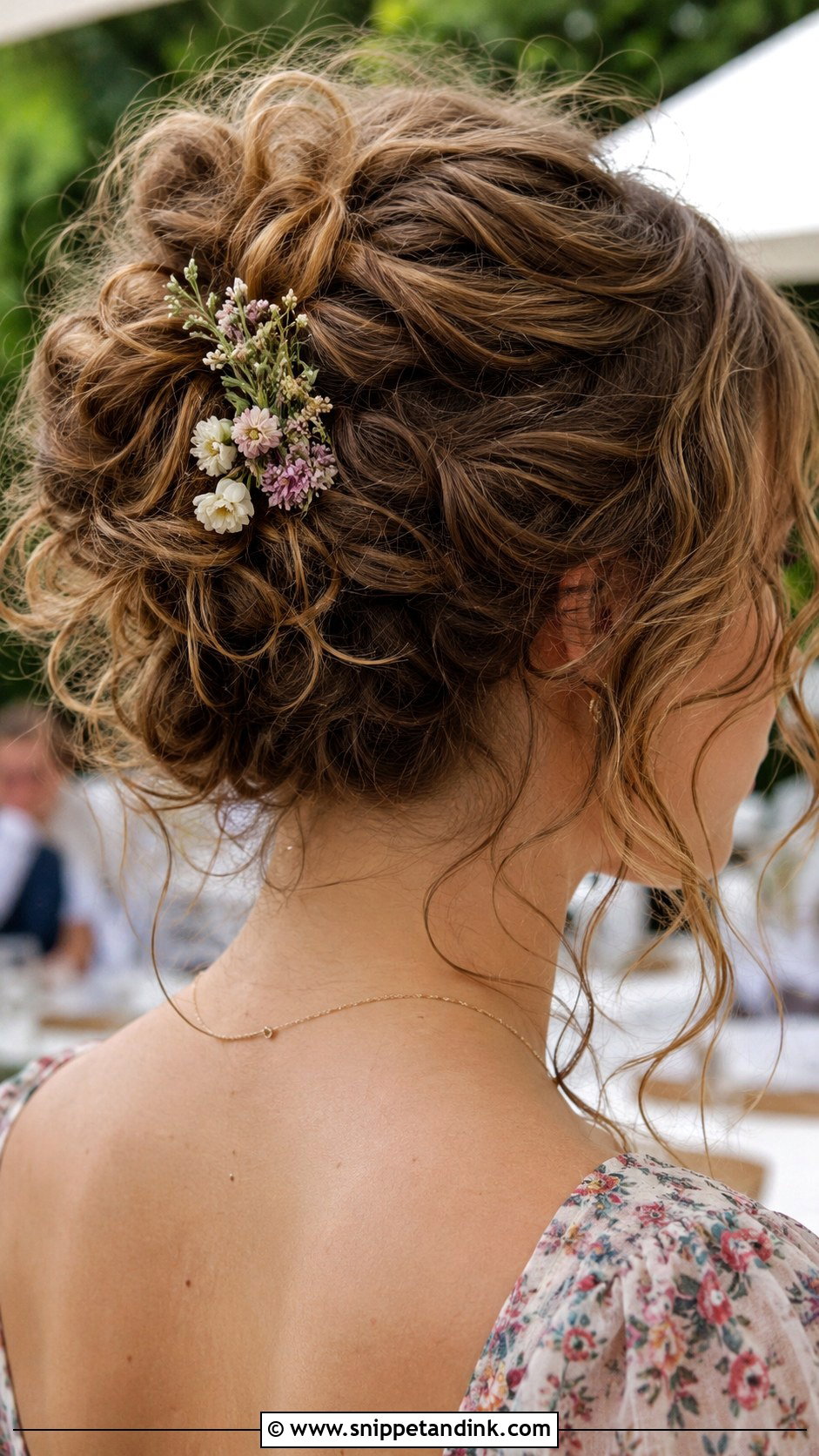 Curly Messy Bun Wedding Guest Hairstyle - Snippet and Ink - 25 Curly Hairstyles Wedding Guest