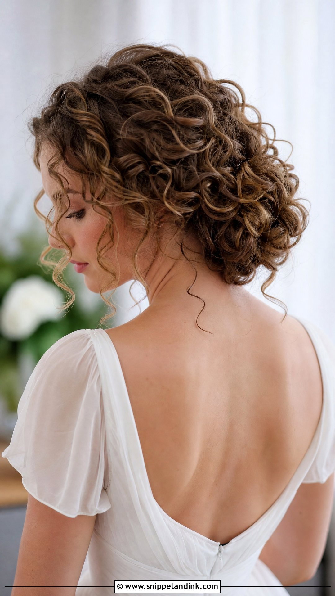 Curly Messy Bun Wedding Hair For Medium Hair - Snippet and Ink - 15 Curly Messy Bun Wedding Hair Ideas