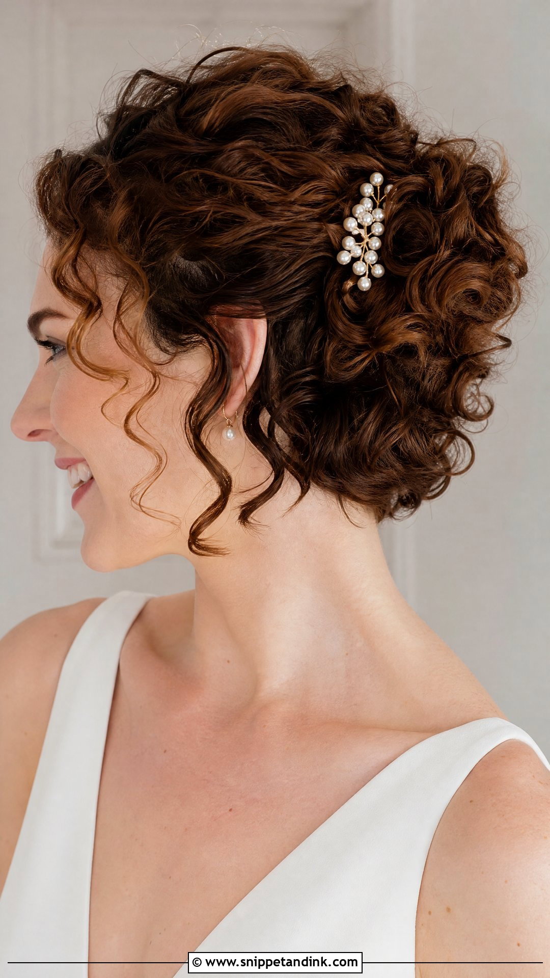 Curly Messy Bun Wedding Hair For Short Hair - Snippet and Ink - 15 Curly Messy Bun Wedding Hair Ideas
