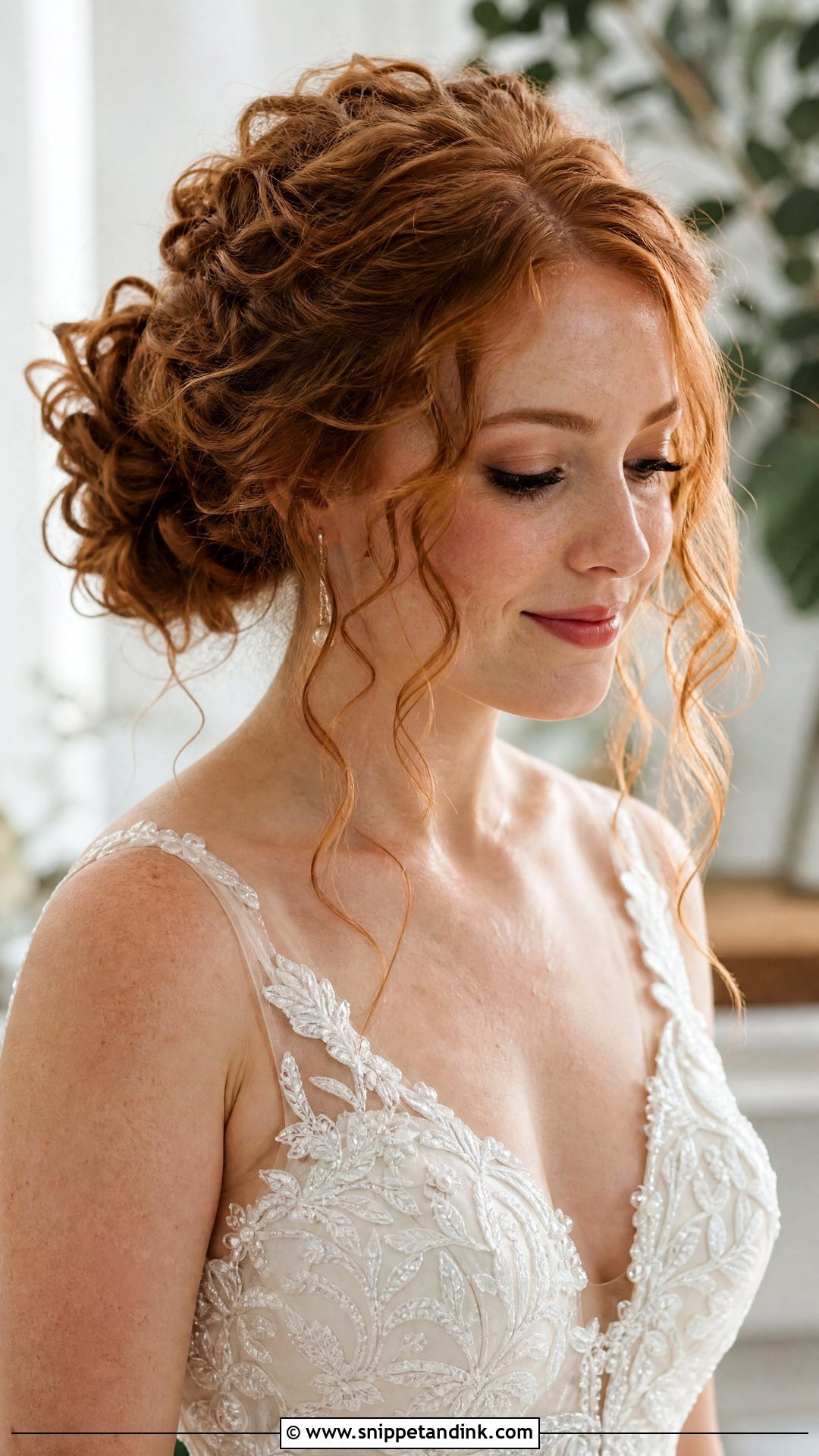 Curly Messy Bun Wedding Hair With Face Framing Curls - Snippet and Ink - 15 Curly Messy Bun Wedding Hair Ideas