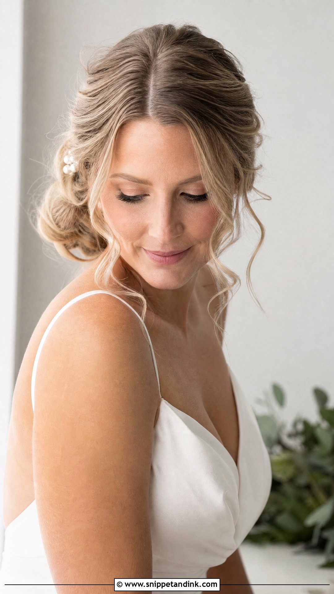 Curly Messy Bun Wedding Hair With Middle Part - Snippet and Ink - 15 Curly Messy Bun Wedding Hair Ideas