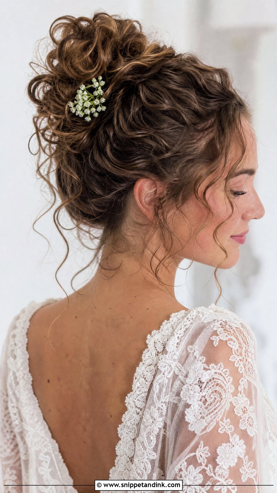 Curly Messy Bun Wedding Hair - Snippet and Ink - 20 Natural Curly Wedding Hair Ideas