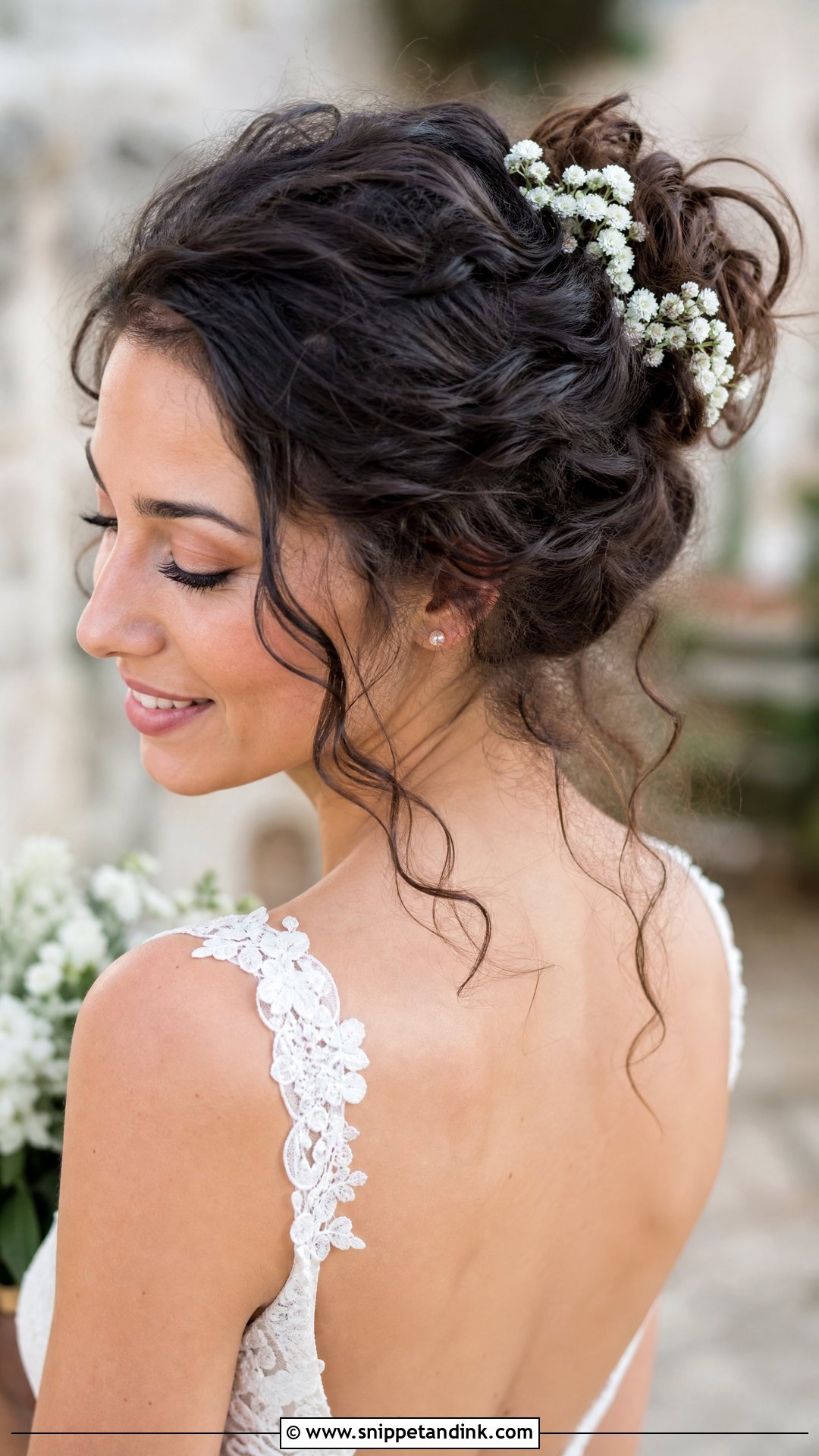 Curly Messy Bun Wedding Hairstyle - Snippet and Ink - 30 Curly Wedding Hairstyles