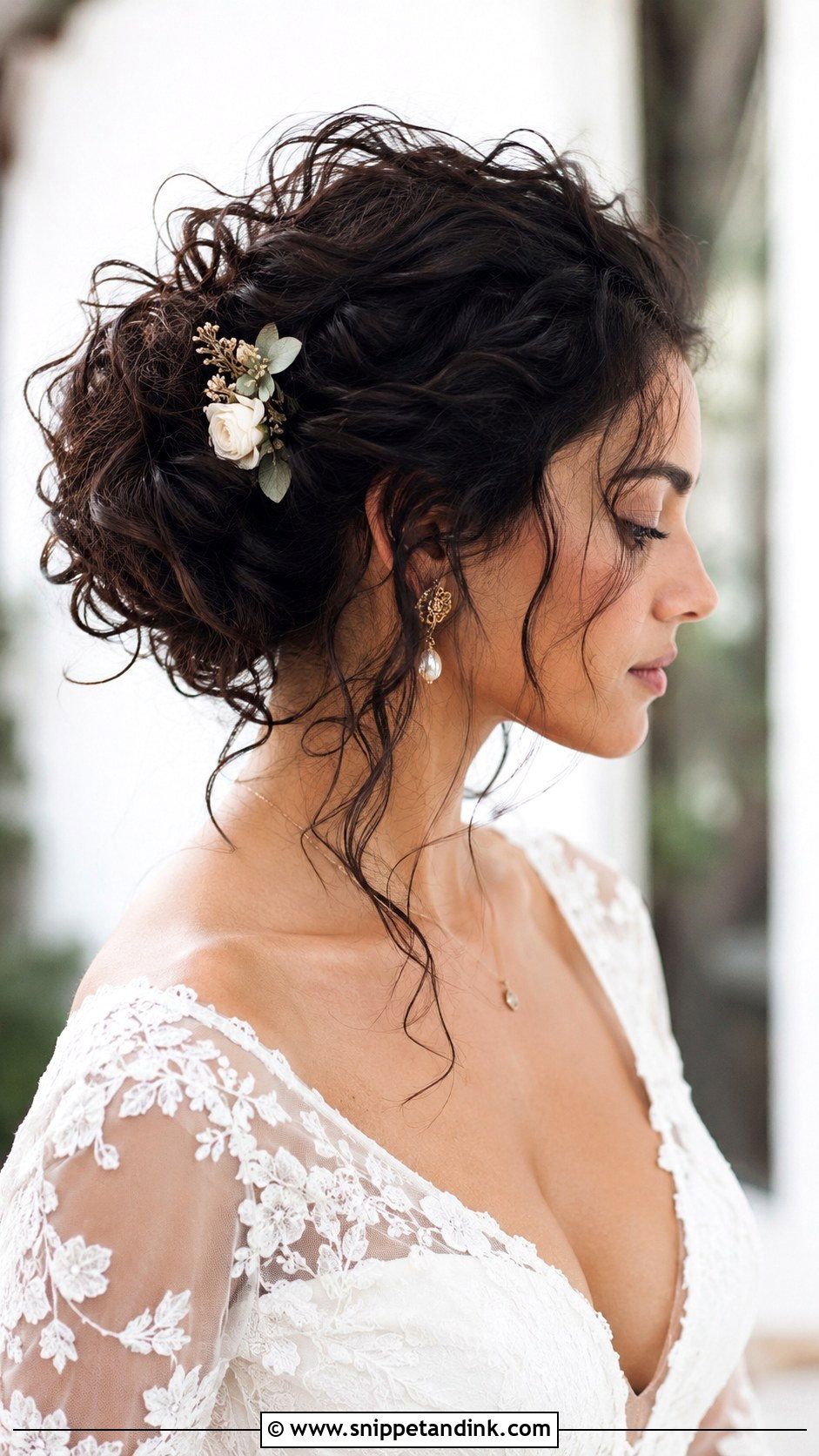 Curly Messy Bun Wedding Hairstyle - Snippet and Ink - 25 Curly Hairstyle for Wedding Ideas