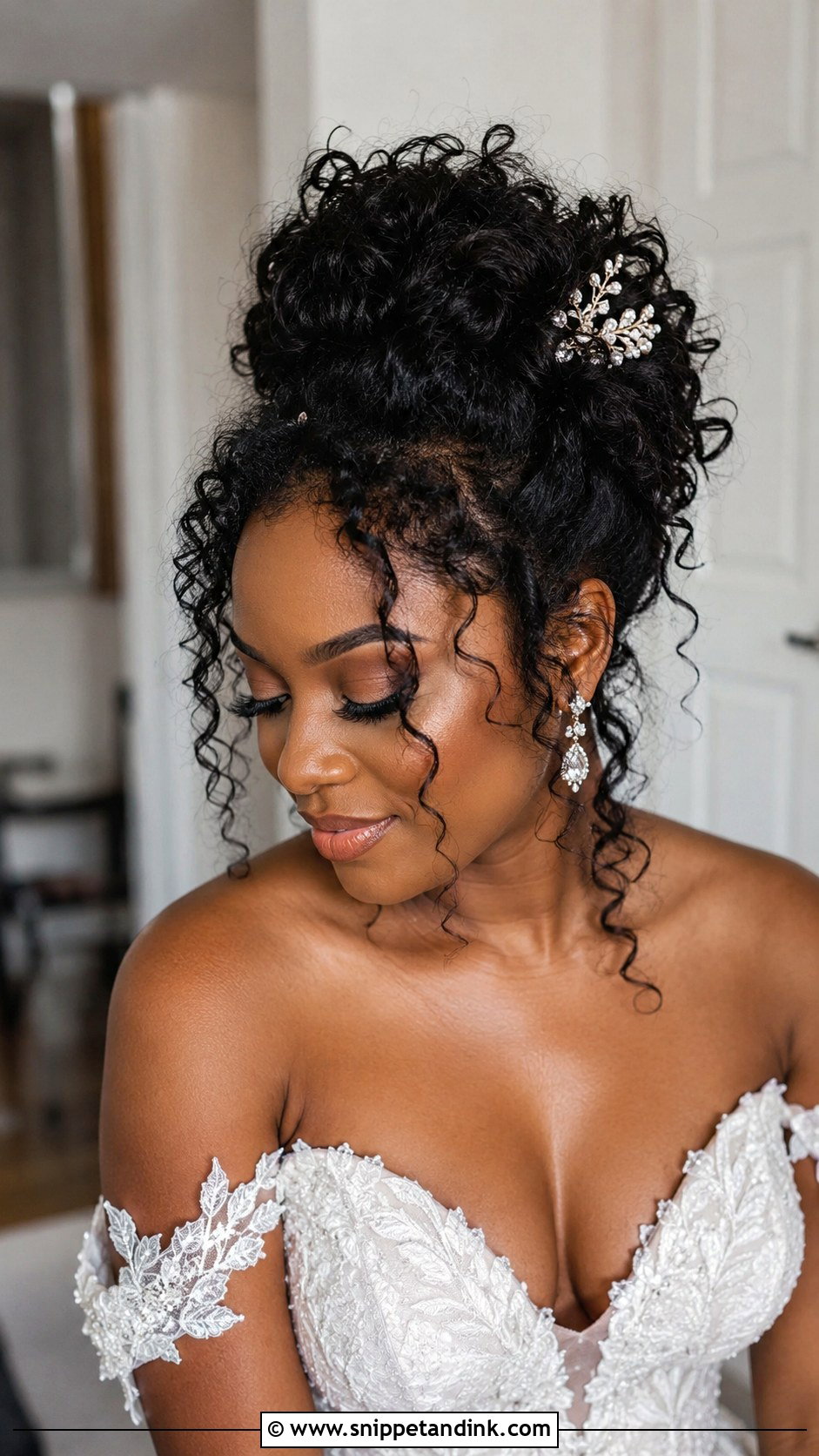 Curly Messy Bun for Natural Hair - Snippet and Ink - 20 Messy Bun Wedding Hairstyles
