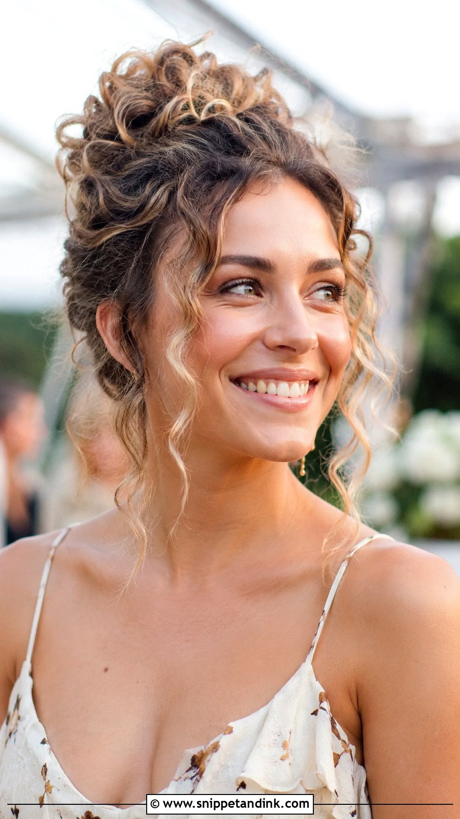 Curly Messy Bun for Wedding Guest - Snippet and Ink - 25 Curly Hair Hairstyles for Wedding Guest