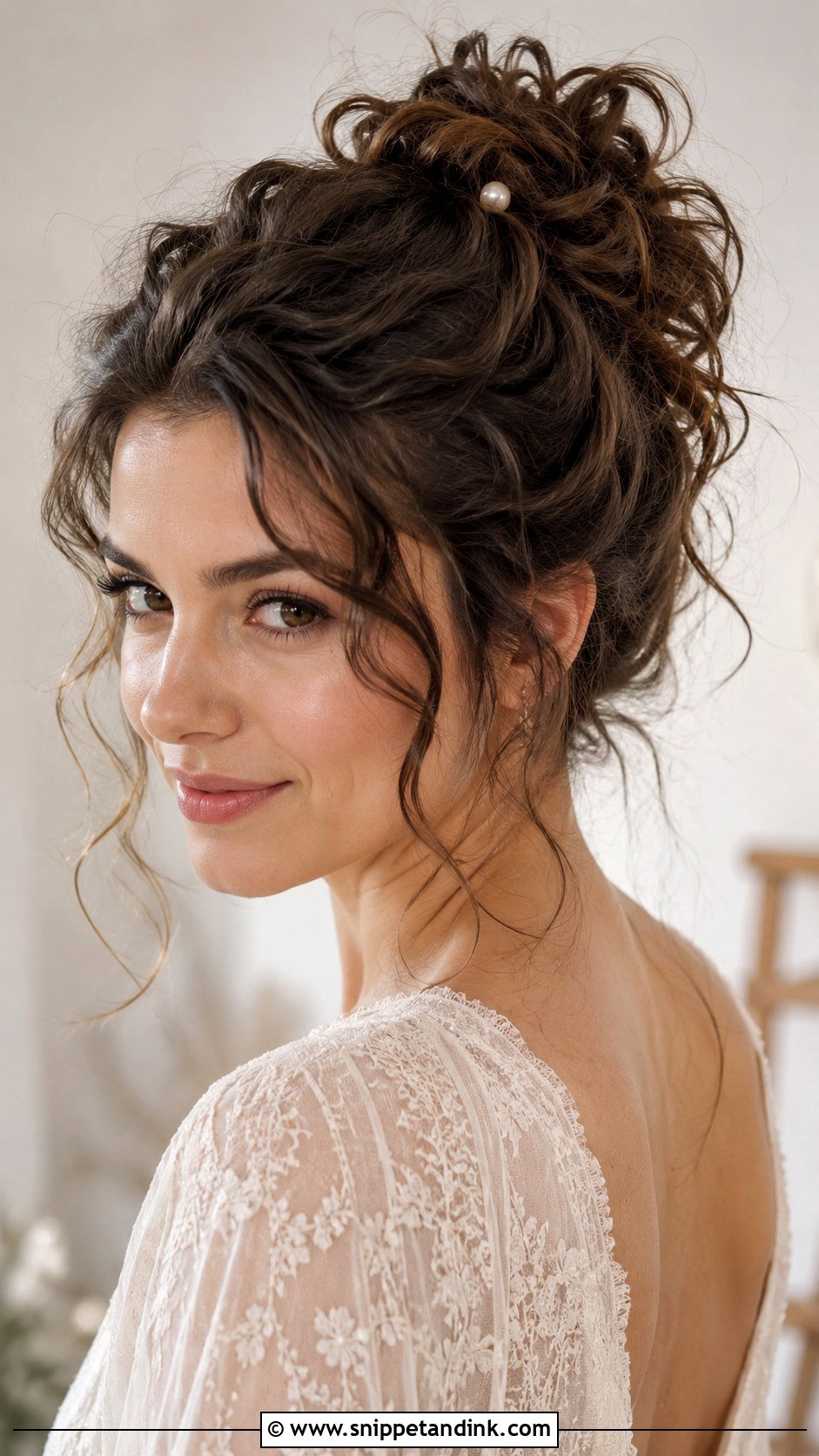 Curly Messy Bun - Snippet and Ink - 25 Curly Bride Hairstyles