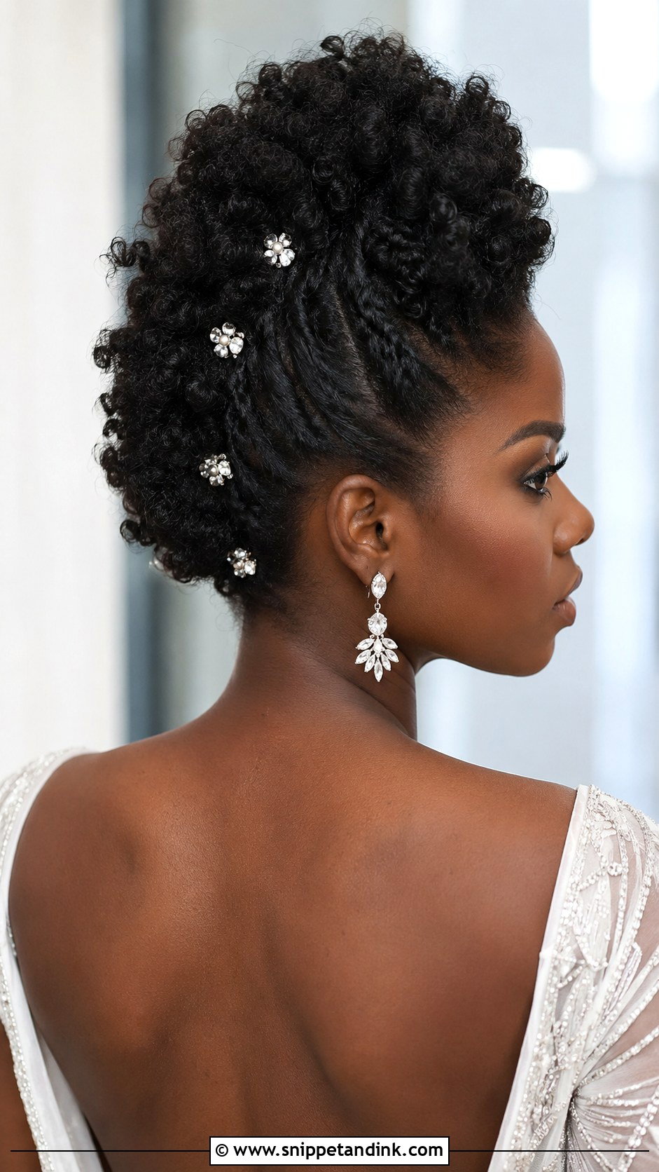 Curly Mohawk Updo for Brides - Snippet and Ink - 30 Natural Hair Wedding Ideas