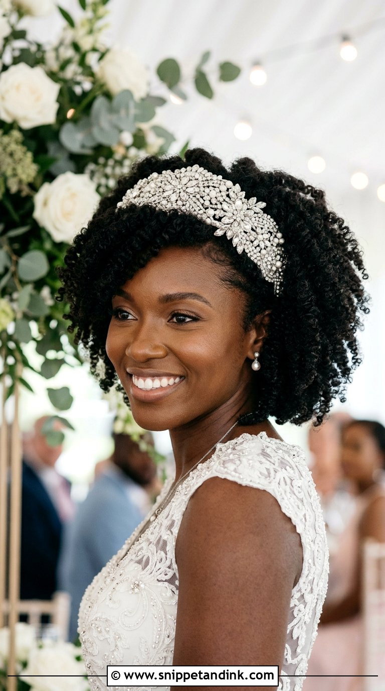 Curly Natural Hair With Beaded Headband - Snippet and Ink - 20 Bridal Hair with Headband Ideas