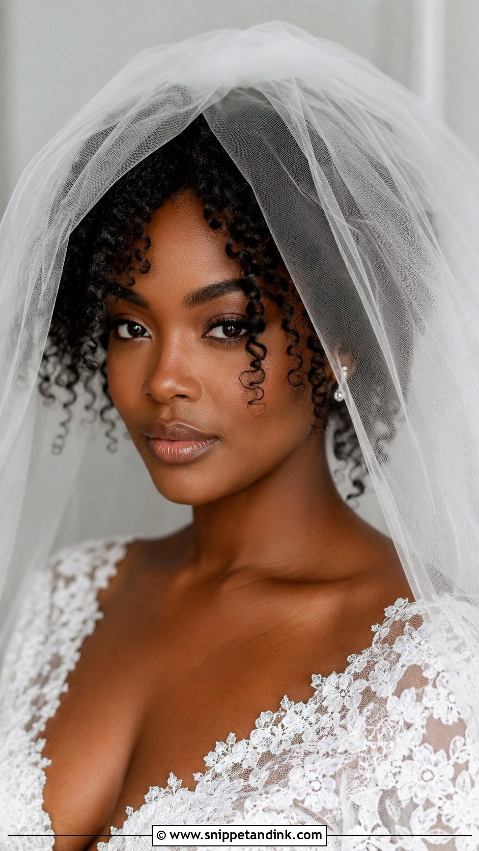 Curly Natural Hair With Blusher Veil - Snippet and Ink - 25 Blusher Veil with Hair Down Ideas
