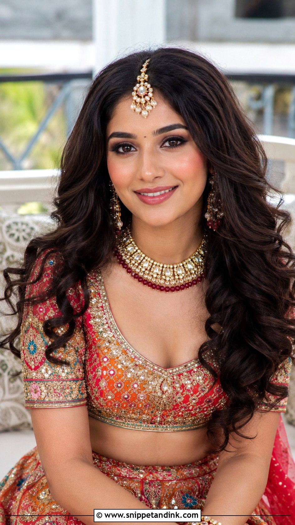 Curly Open Hair With Maang Tikka - Snippet and Ink - 30 Indian Bridal Hairstyles