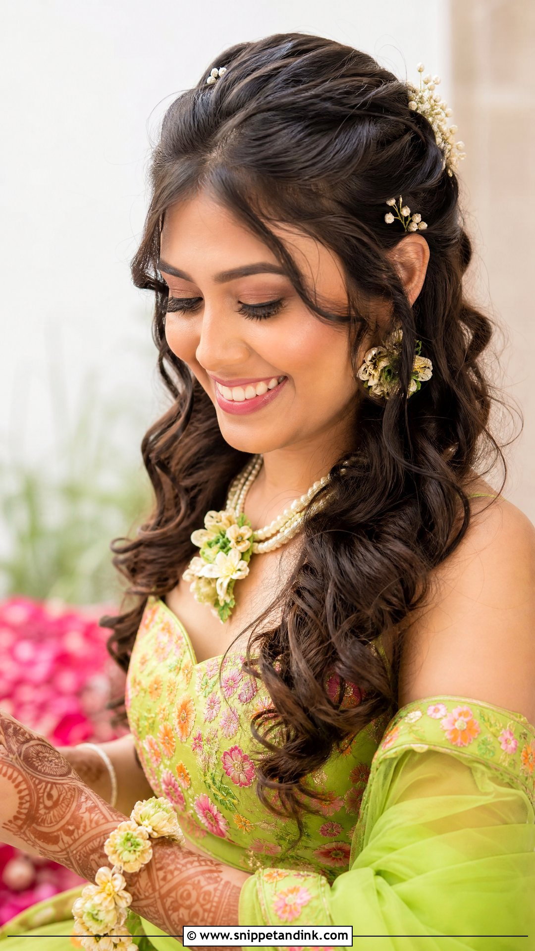 Curly Open Hairstyle For Mehendi - Snippet and Ink - 15 Curly Open Hairstyles Indian Wedding