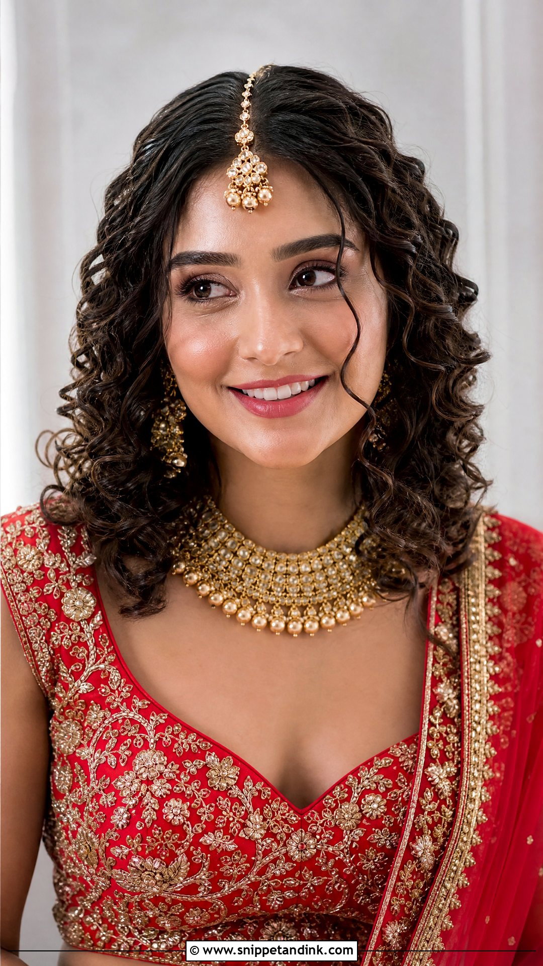 Curly Open Hairstyle With Maang Tikka - Snippet and Ink - 15 Curly Open Hairstyles Indian Wedding