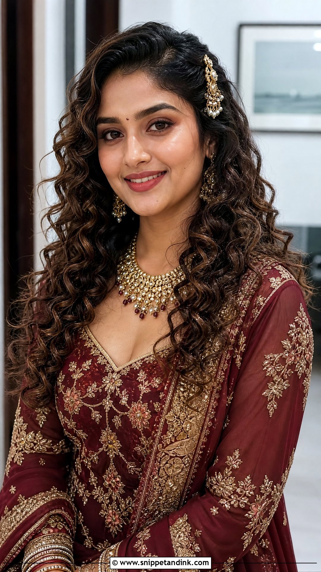 Curly Open Hairstyle With Passa - Snippet and Ink - 15 Curly Open Hairstyles Indian Wedding