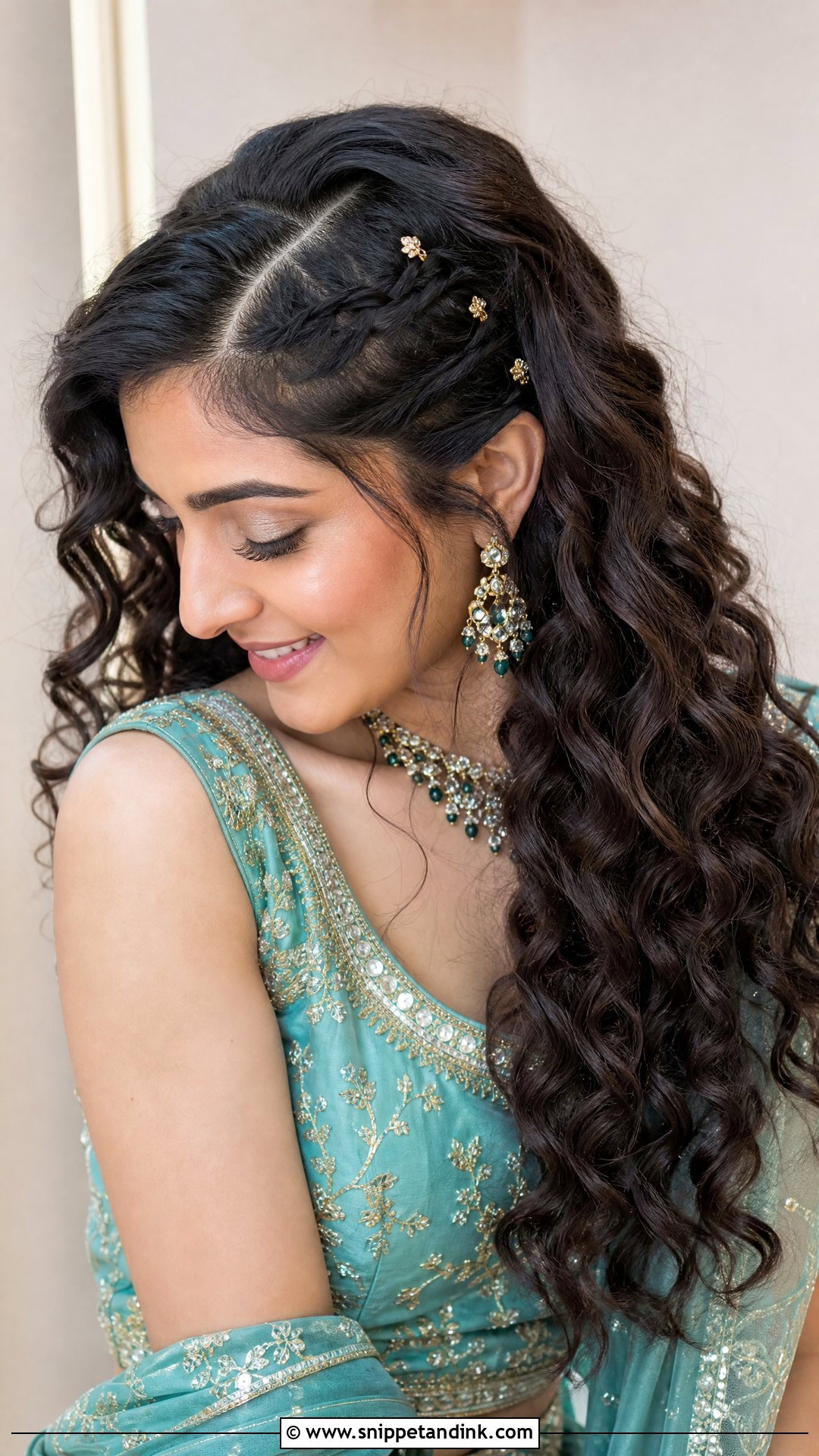 Curly Open Hairstyle With Side Braid - Snippet and Ink - 15 Curly Open Hairstyles Indian Wedding