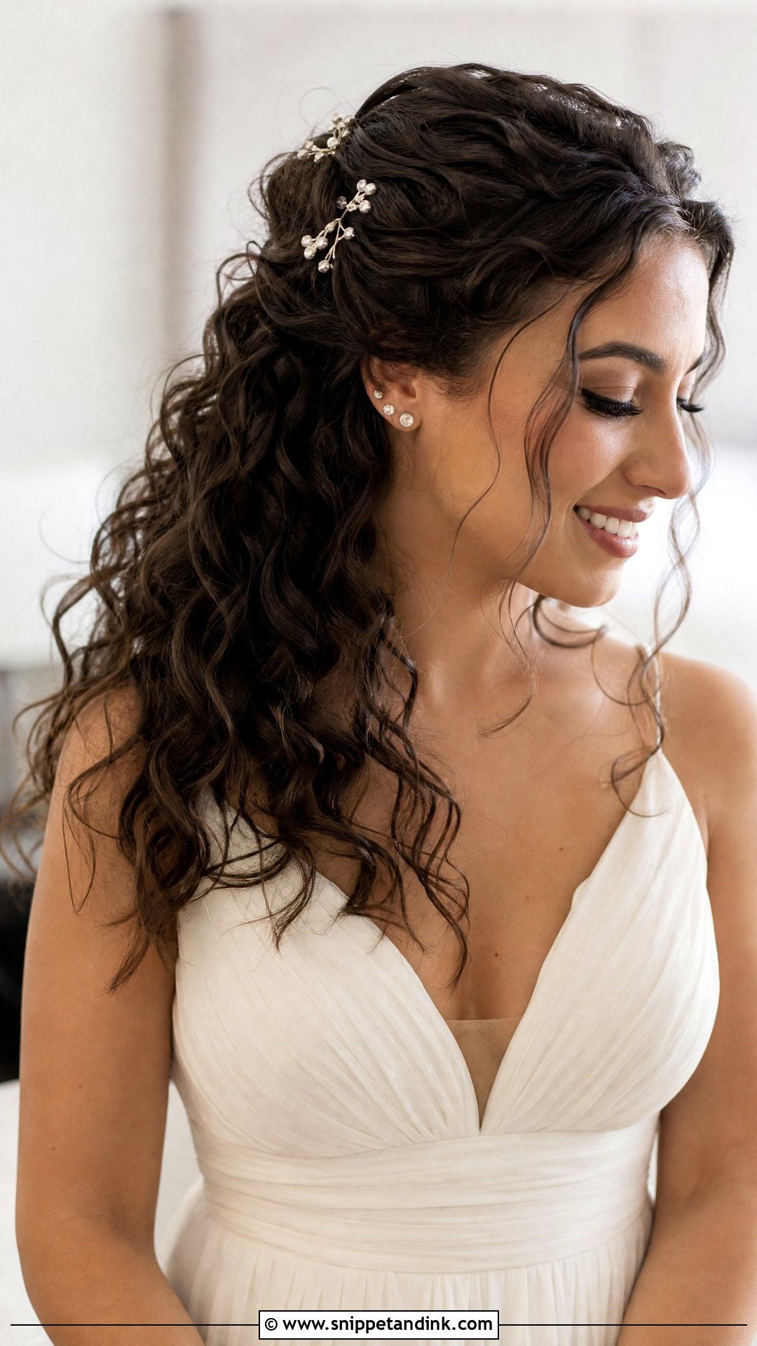 Curly Pinned Back Hairstyle - Snippet and Ink - 20 Curly Wedding Hairstyle Ideas
