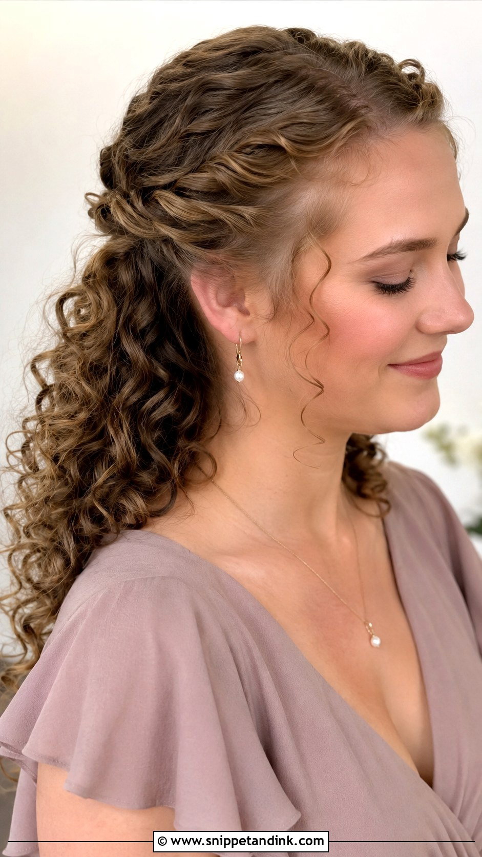 Curly Pinned Back Style - Snippet and Ink - 25 Curly Hair Wedding Guest Styles