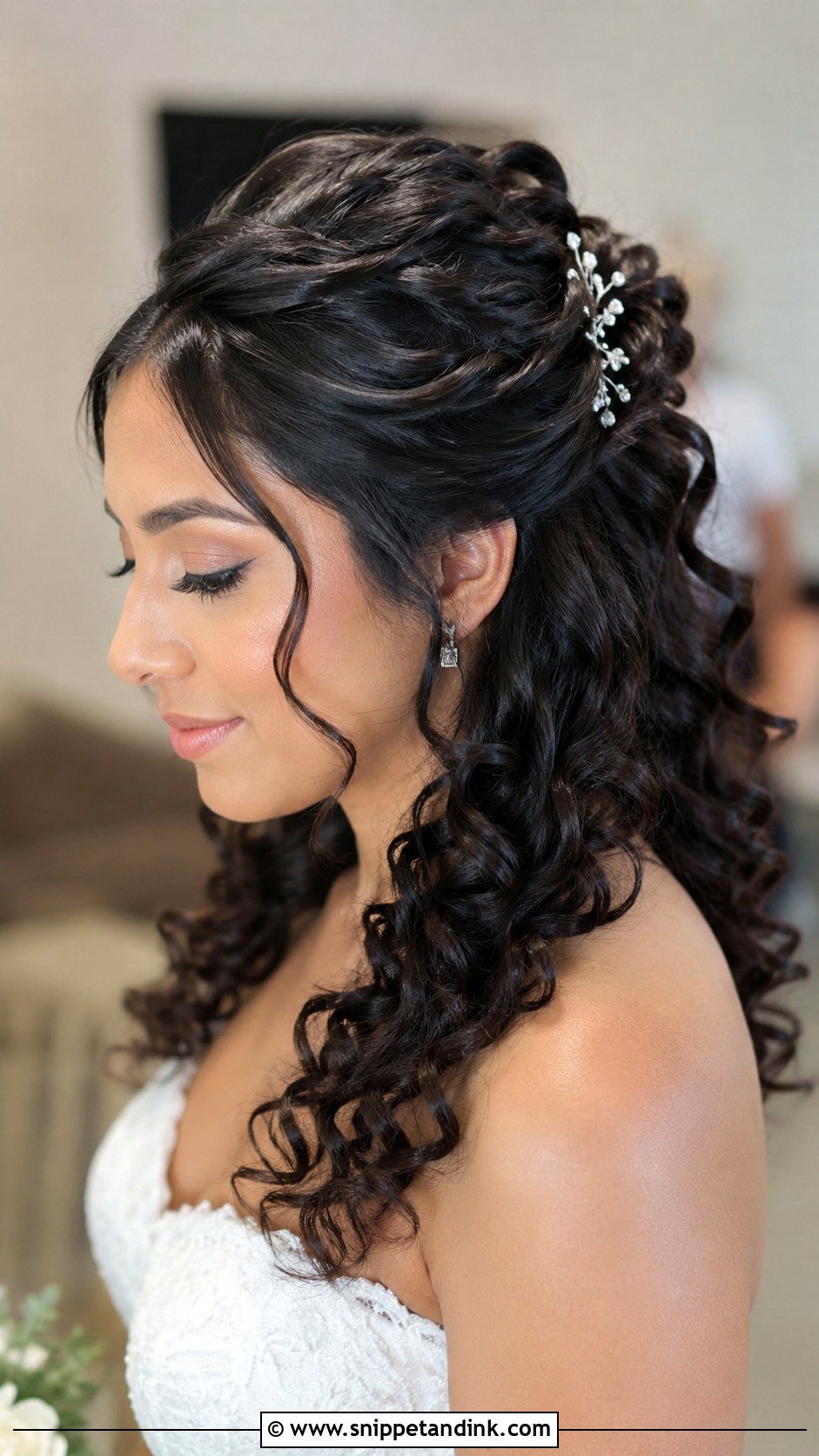 Curly Pinned Back Style - Snippet and Ink - 30 Wedding Hairstyles for Curly Hair
