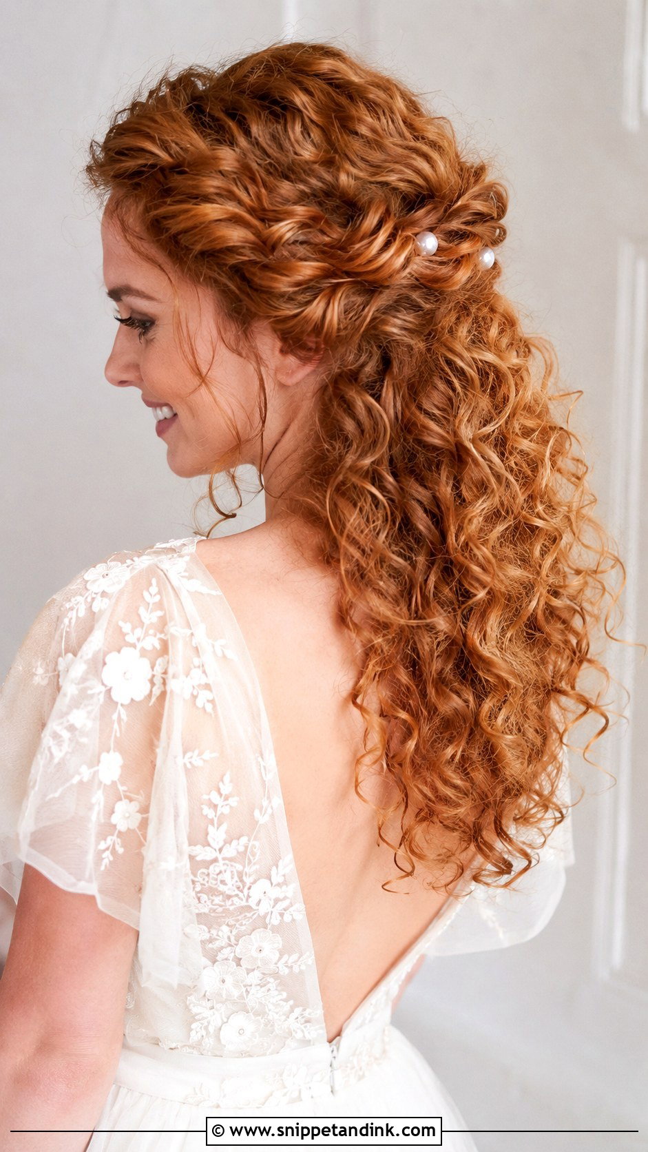 Curly Pinned Back Style - Snippet and Ink - 25 Curly Hair for Wedding Ideas