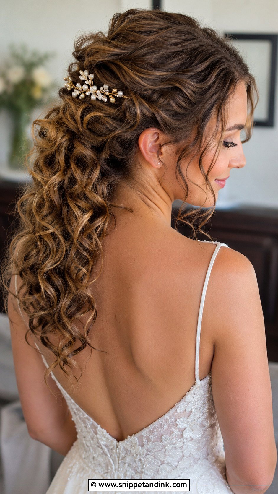 Curly Pinned Back Wedding Hairstyle - Snippet and Ink - 25 Curly Hair Styles for Wedding