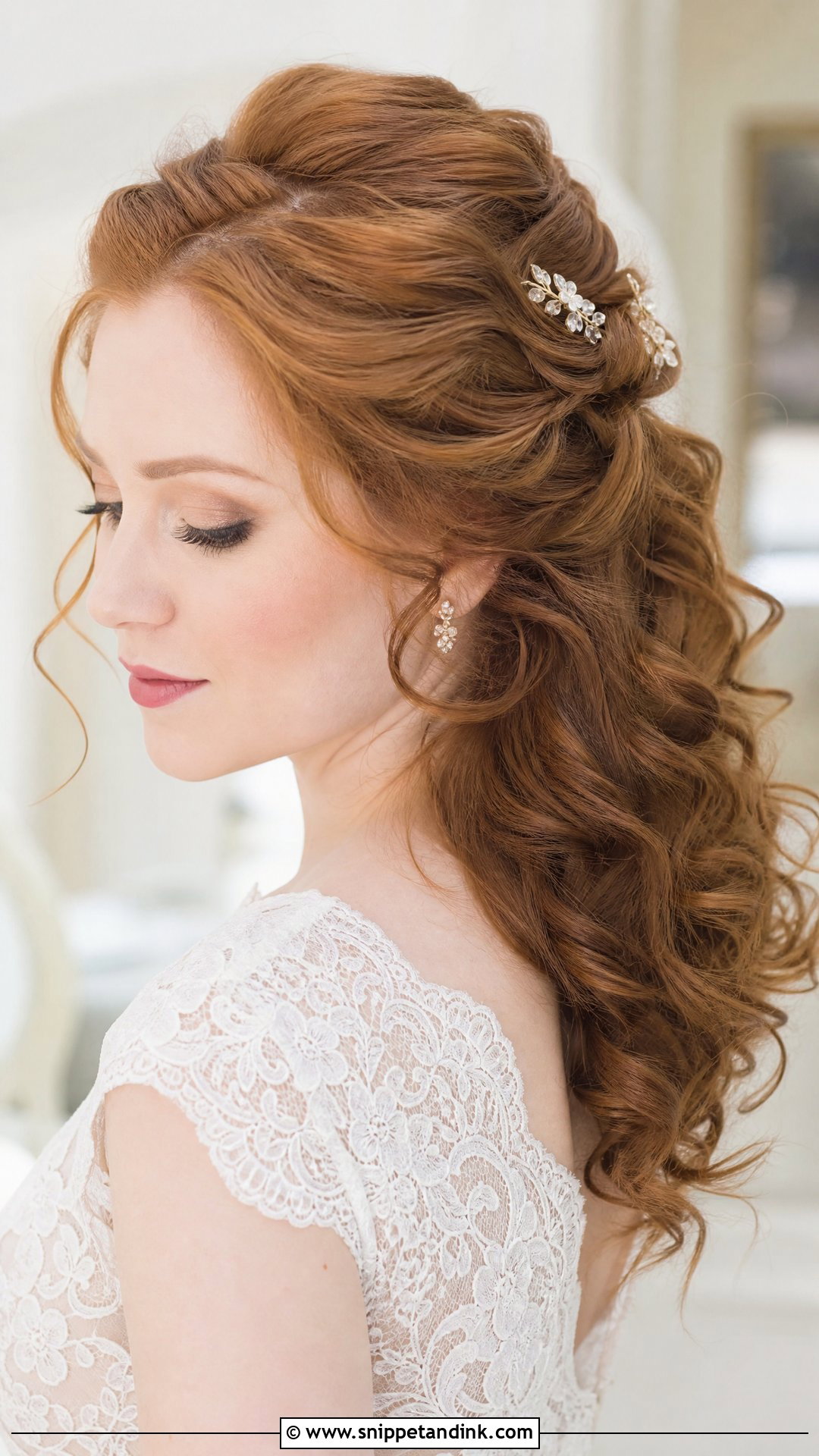 Curly Pinned Back Wedding Hairstyle - Snippet and Ink - 30 Curls Hairstyles for Wedding