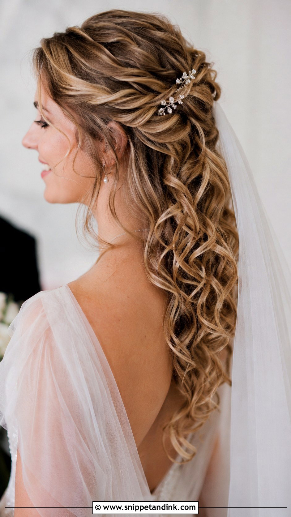 Curly Pinned Back Wedding Hairstyle - Snippet and Ink - 20 Curly Hairstyles for Medium Hair Wedding