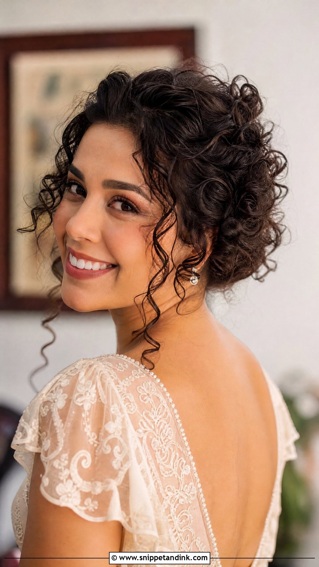 Curly Pinned Updo - Snippet and Ink - 20 Easy Short Hair Wedding Guest Updo Ideas