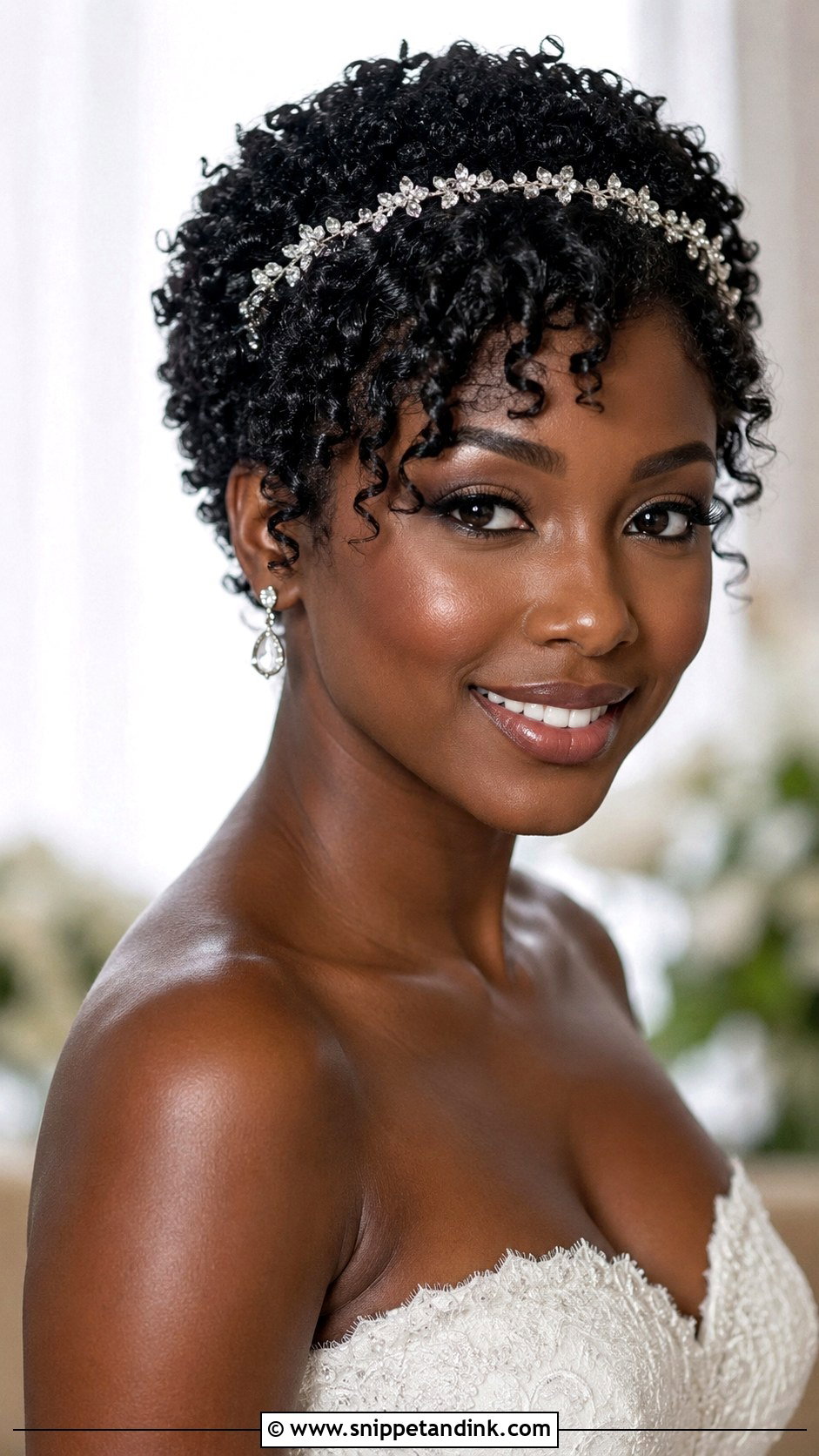 Curly Pixie Cut With a Crystal Headpiece - Snippet and Ink - 25 Hair Styles for Short Hair Wedding