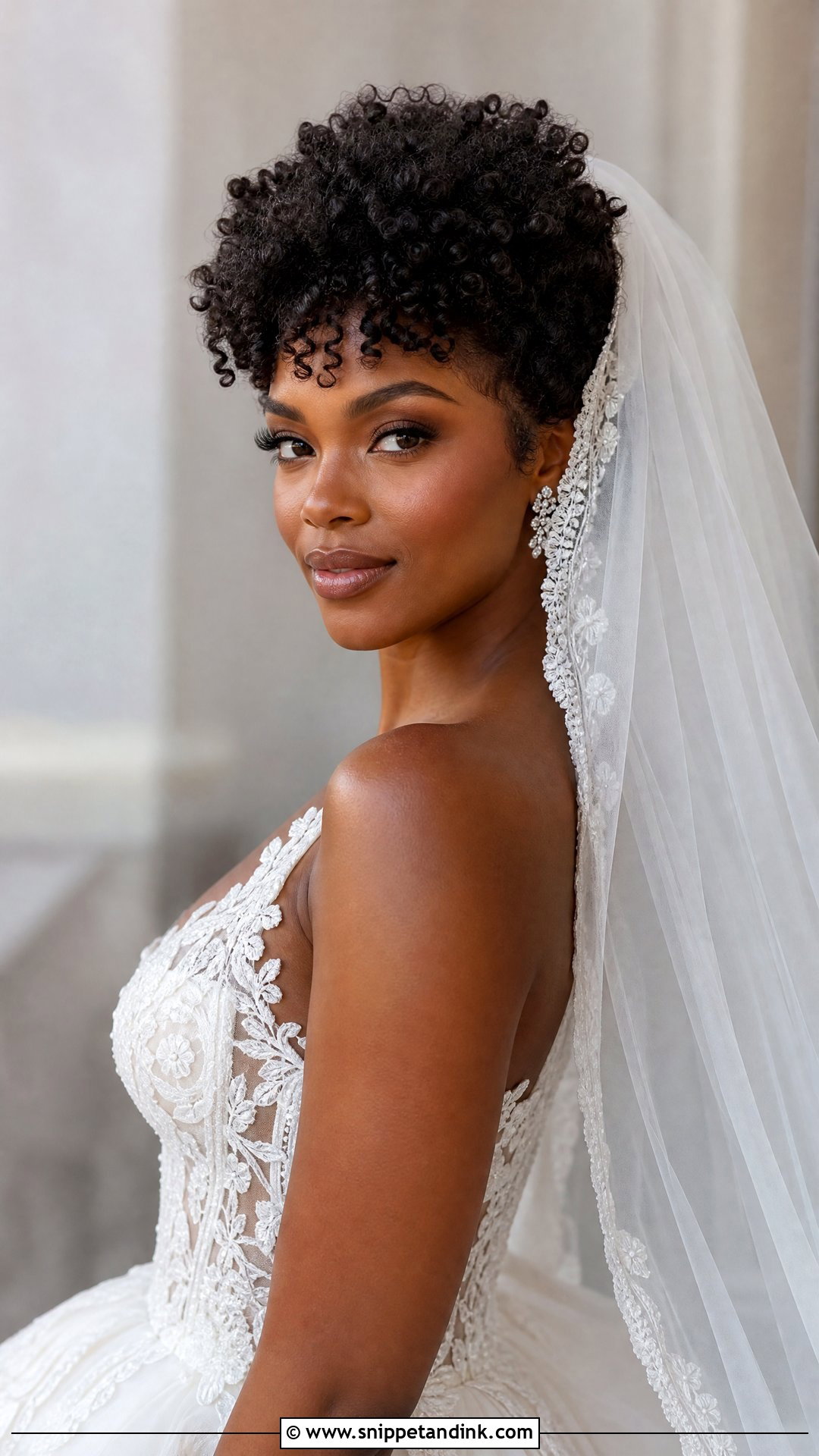 Curly Pixie With Cathedral Veil - Snippet and Ink - 20 Short Veil Hairstyles