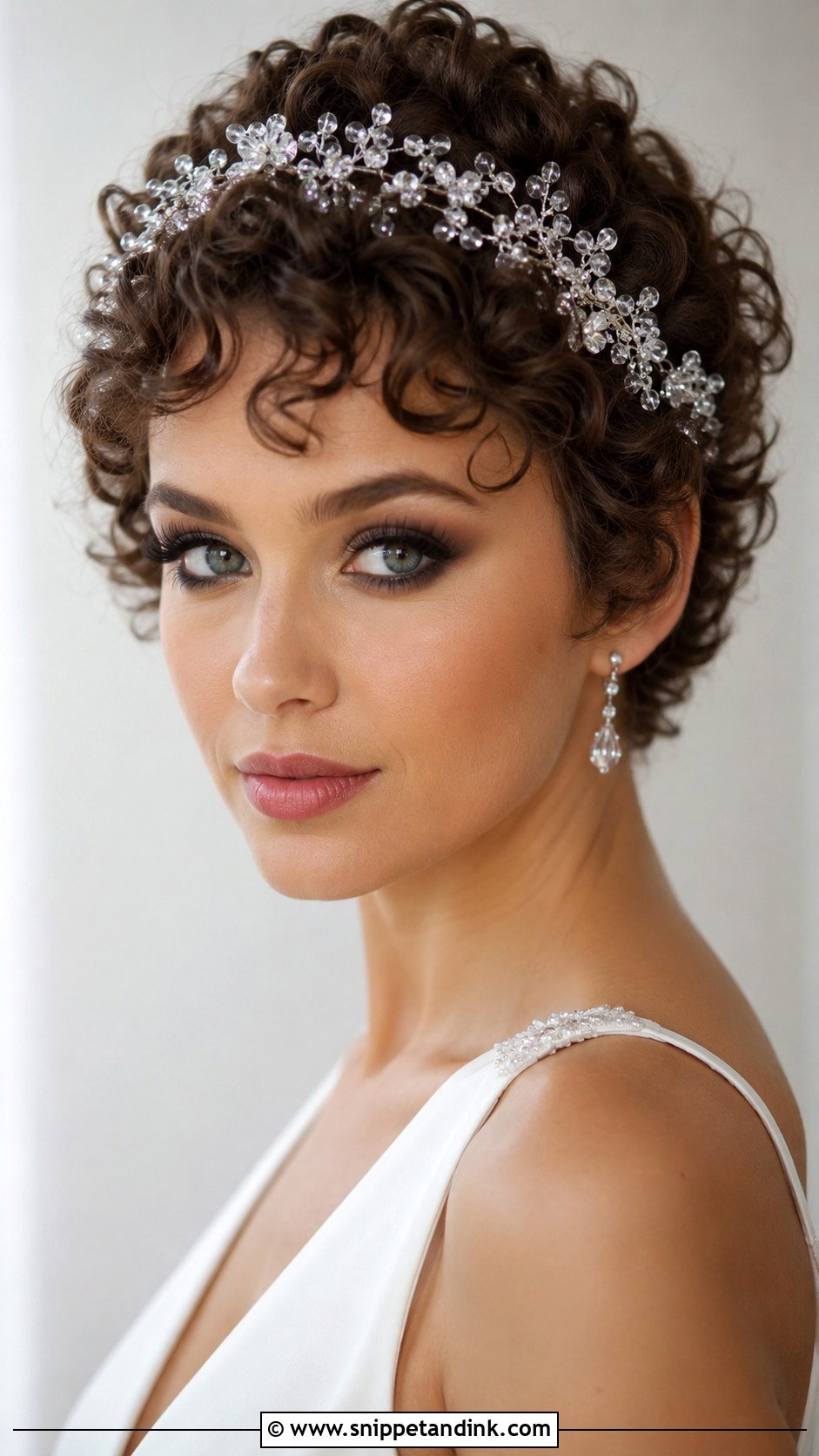Curly Pixie With Crystal Headdress - Snippet and Ink - 20 Short Hair Curls Wedding