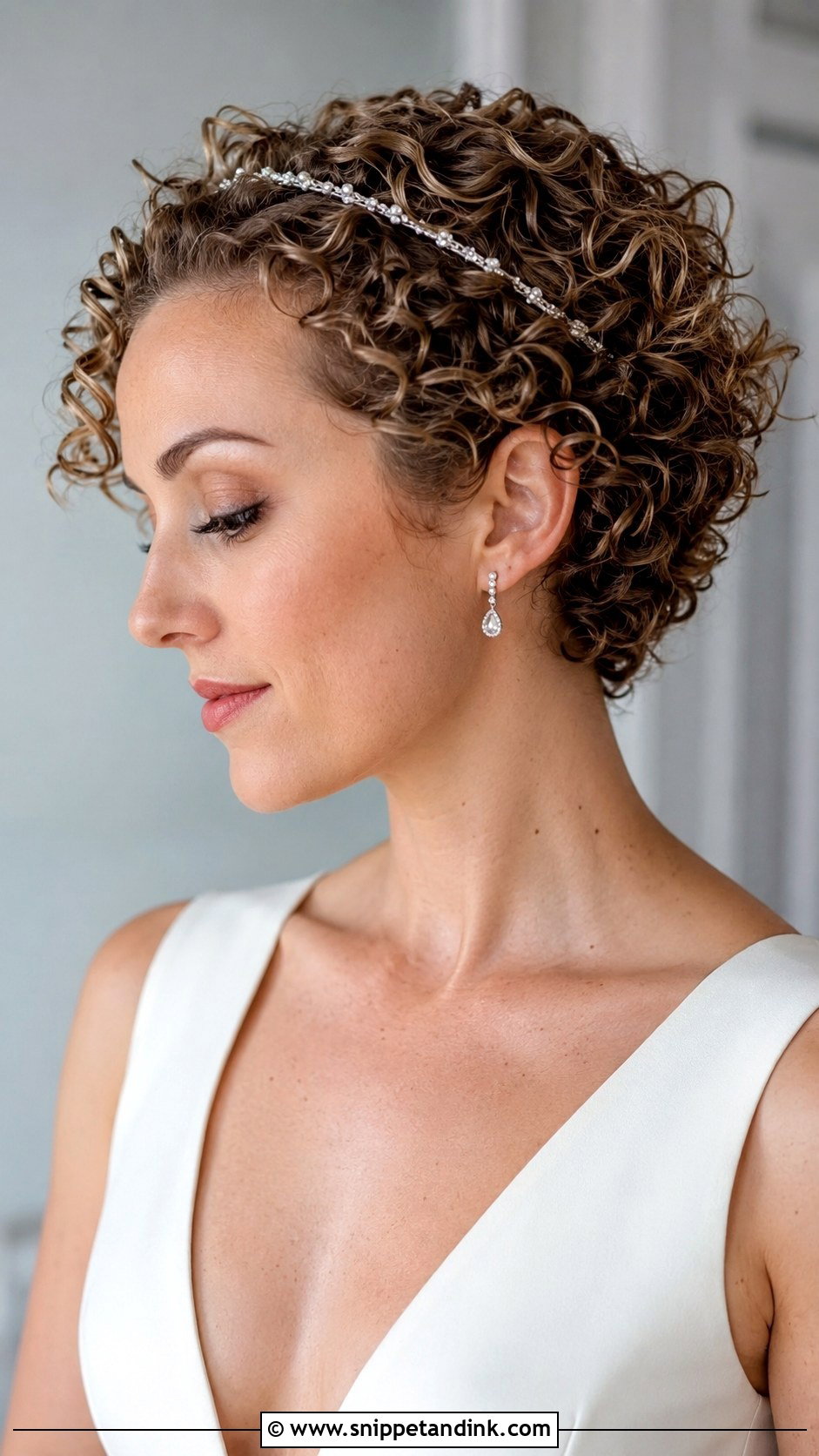 Curly Pixie With Delicate Headband - Snippet and Ink - 20 Short Hair Curls Wedding