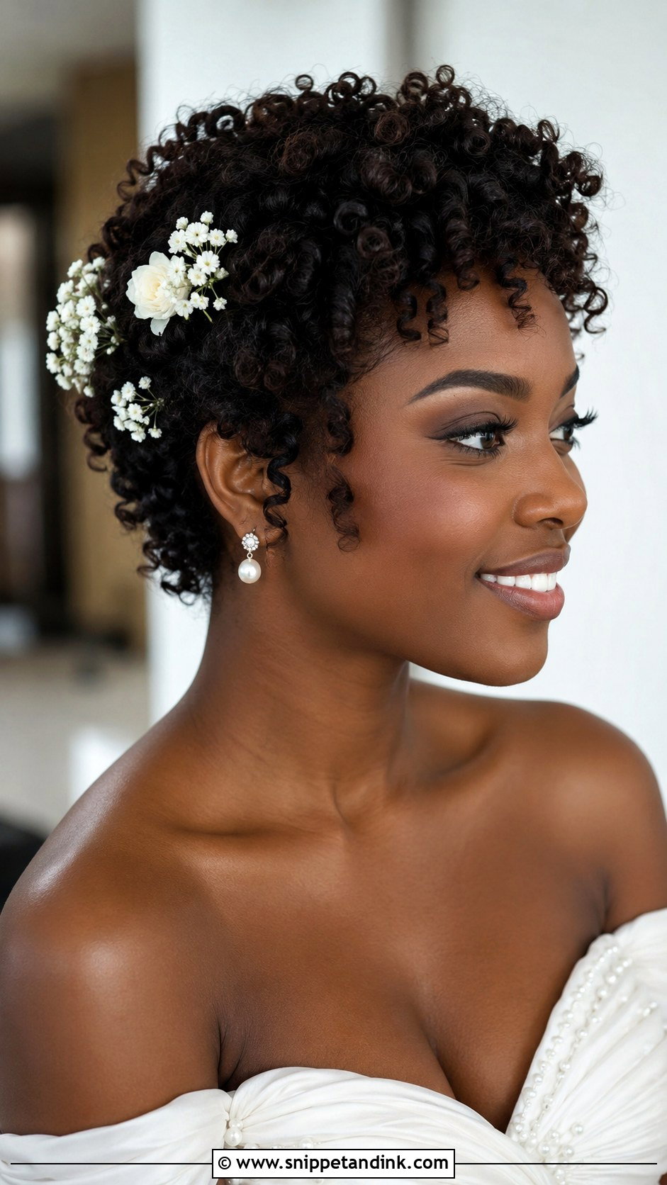 Curly Pixie With Floral Clips - Snippet and Ink - 30 Short Wedding Hairstyles