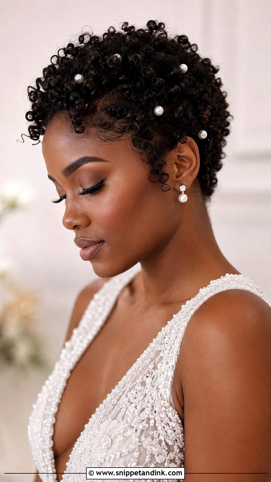 Curly Pixie With Pearl Pins - Snippet and Ink - 25 Bride Short Hairstyles