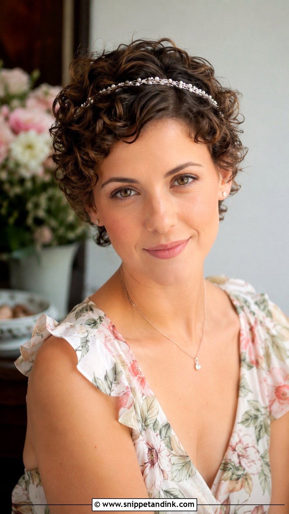 Curly Pixie With a Delicate Headband - Snippet and Ink - 20 Engagement Hairstyles for Short Hair