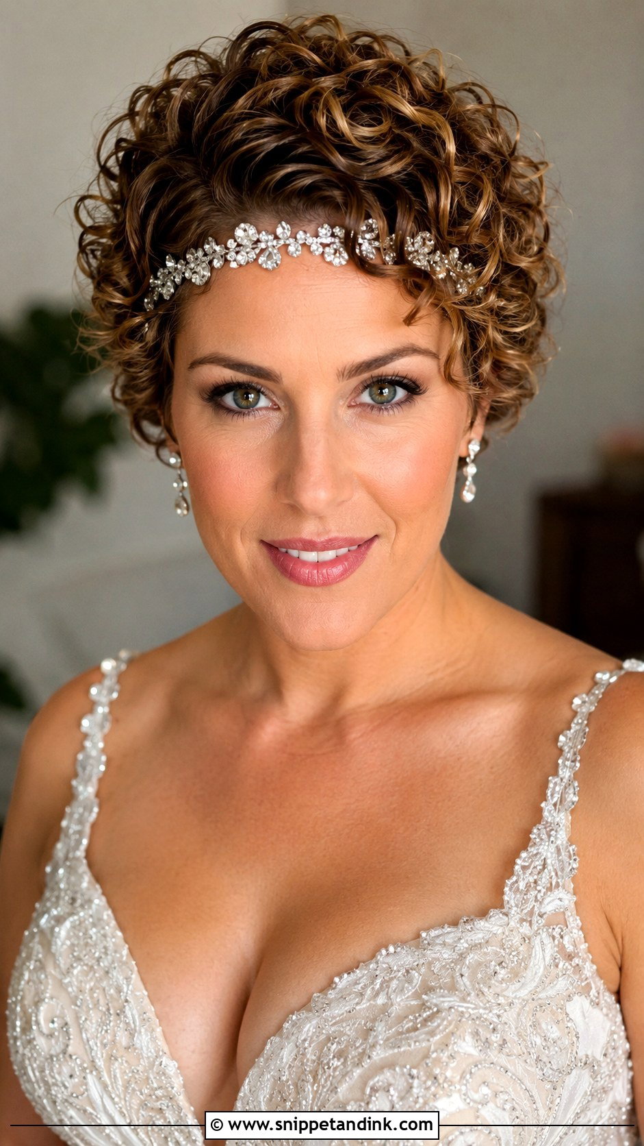 Curly Pixie with Jeweled Headband - Snippet and Ink - 25 Hairstyle for Wedding Short Hair Ideas